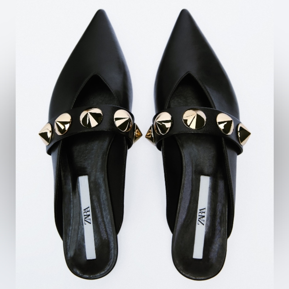 ZARA Pointed Studded Mule Black